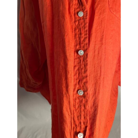 J.Jill Love Linen Button Front Shirt Orange Long Sleeve Size 4X - Picture 2 of 7